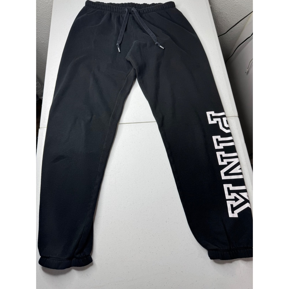 Victoria's Secret PINK Womens Black Fleece Logo Jogger Sweatpants Small